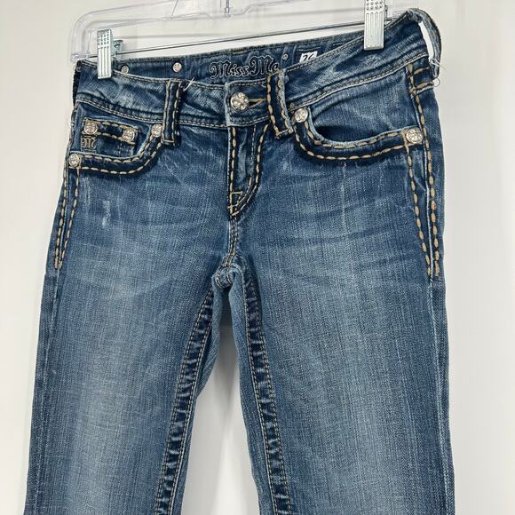 Vintage y2k Women's Low Rise Miss Me Blue Denim Bootcut Jeans Sz 26 JP5014-6 - Picture 3 of 9